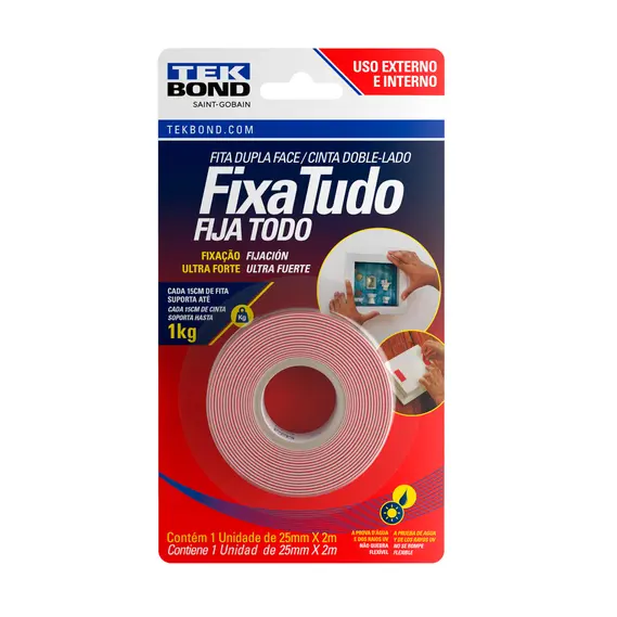 FITA DUPLA FACE TEKBOND FIXA TUDO 25MM X 2MT