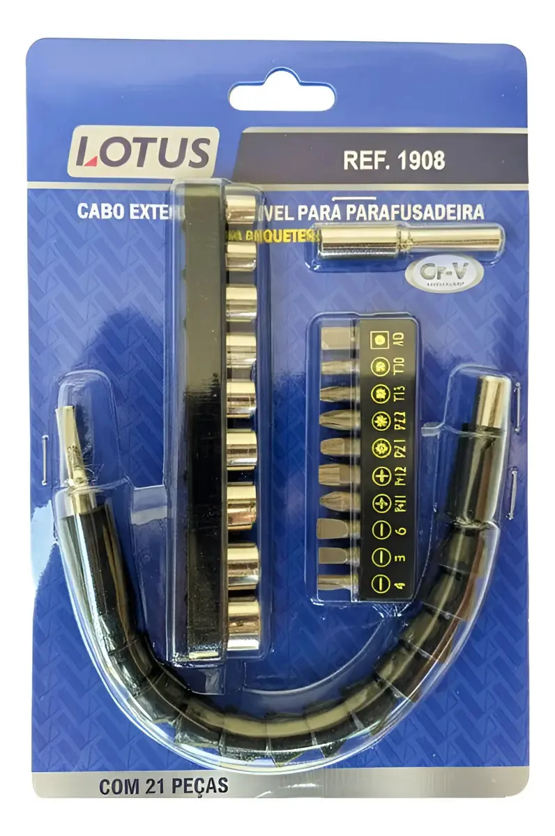 EXTENSOR FLEXIVEL 1/4  P/ PARAFUSADEIRA C/ 21PCS - LOTUS